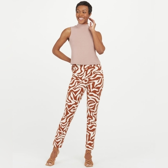 SPANX Pants - Spanx On-the-Go Printed Ankle Slim Straight Pant clay zebra stripe small WP63